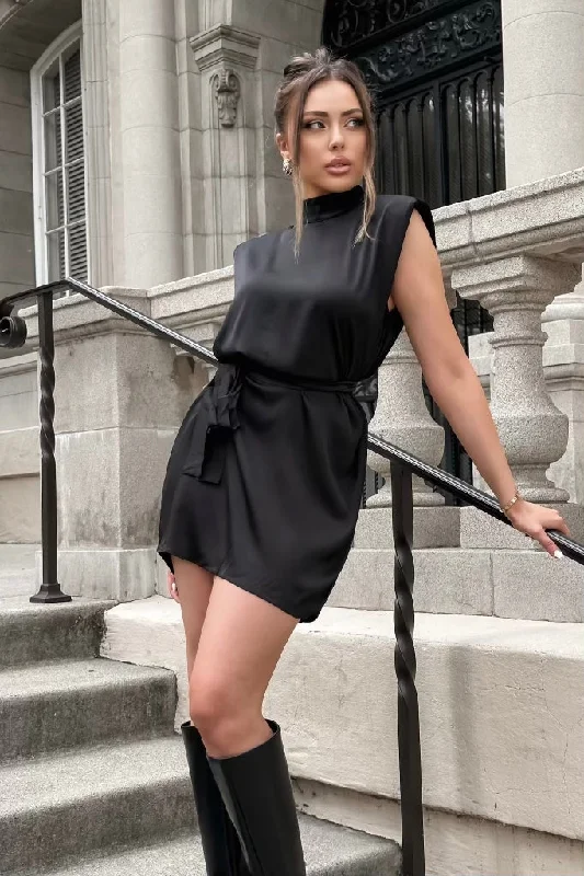 Melissa Satin Dress - Black
