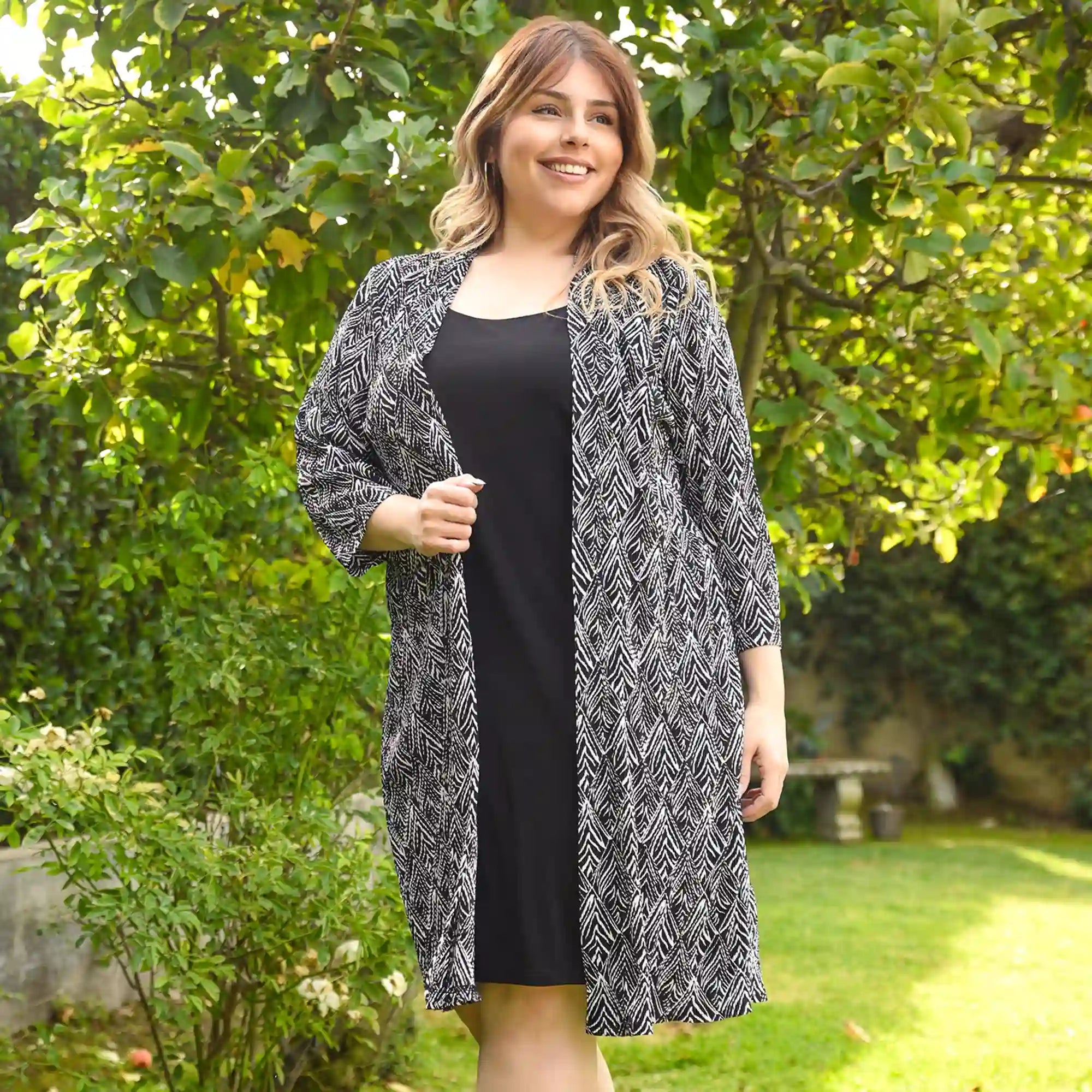 Monica Black Abstract Jacket Dress