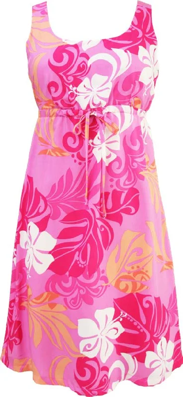 Monstera Hawaiian Imprint Women's Empire Tie Front Hawaiian Dress (Generous Fit)