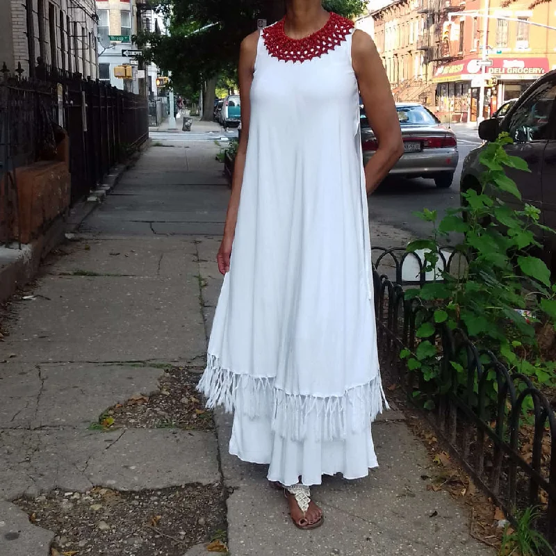 Moroccan Magic Dress with Fringe 3X White