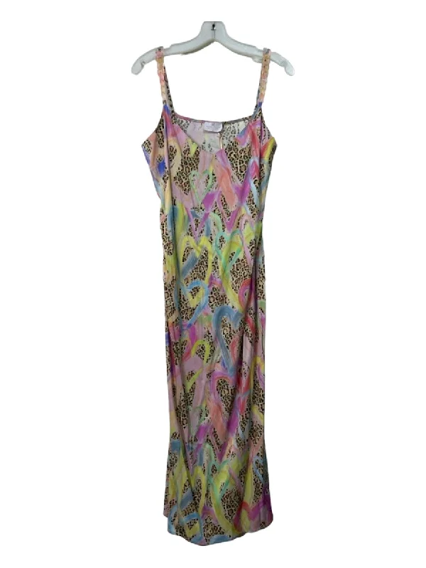 Mucho Gusto Size M Pink & Multi Viscose Chain Detail Hearts Leopard Print Dress