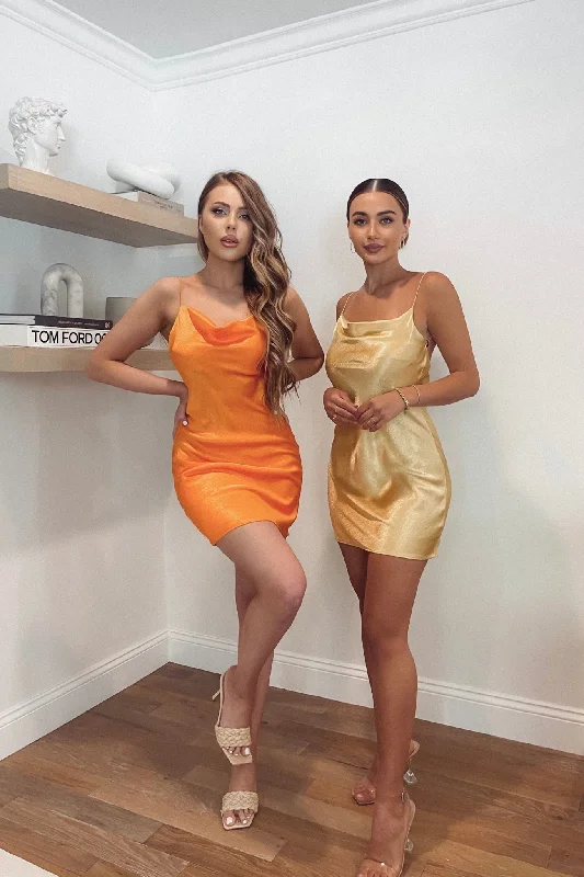 Nisha Satin Dress - Gold