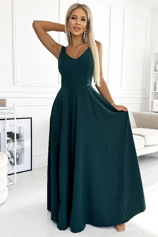 Numoco 246-5 CINDY long elegant dress with a neckline - green