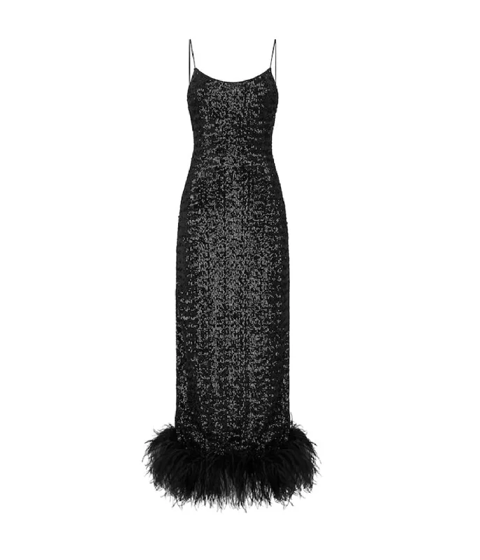 Paillettes Plumage Sequin Slip Dress in Black