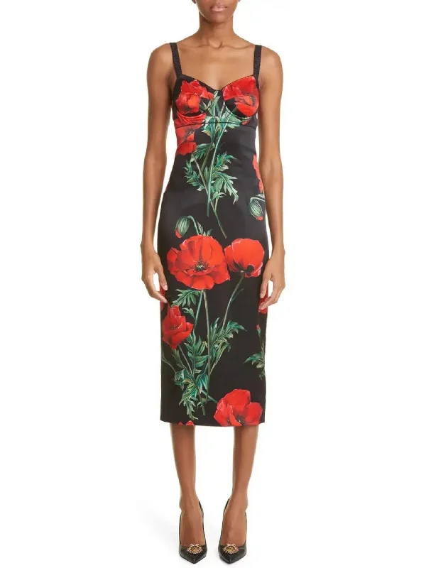 Poppy-Print Silk Dress