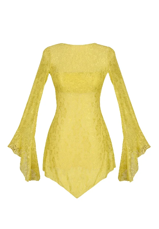 POSY BACKLESS PIXIE DRESS - YELLOW LACE