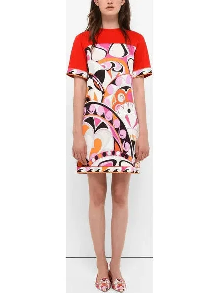 Printed Short Abstract Jersey Silk Dress