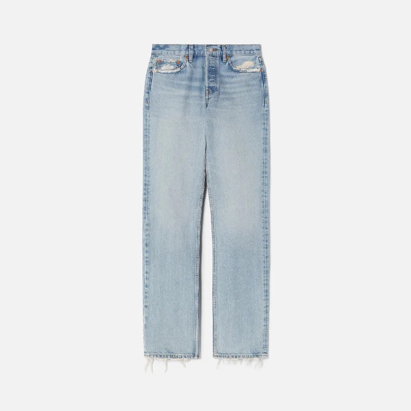 Re/Done Easy Straight Jean - Ripped Tide Trendy Patchwork Denim Jeans