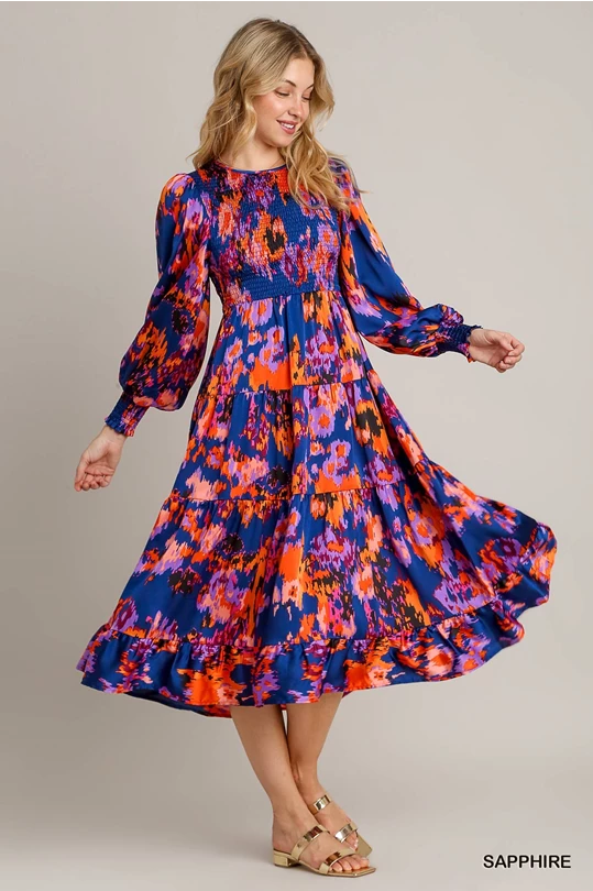 Satin smocked tier dress