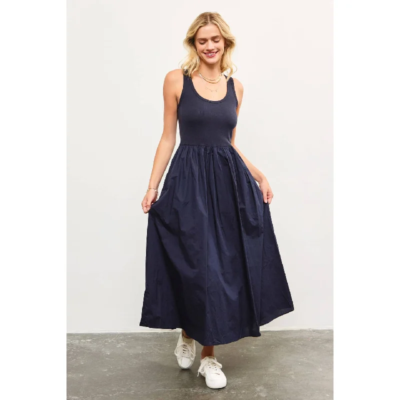 Scoop Neck Shirred Waist Flare Dress