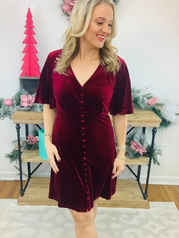 Red Velvet Knee Length Dress