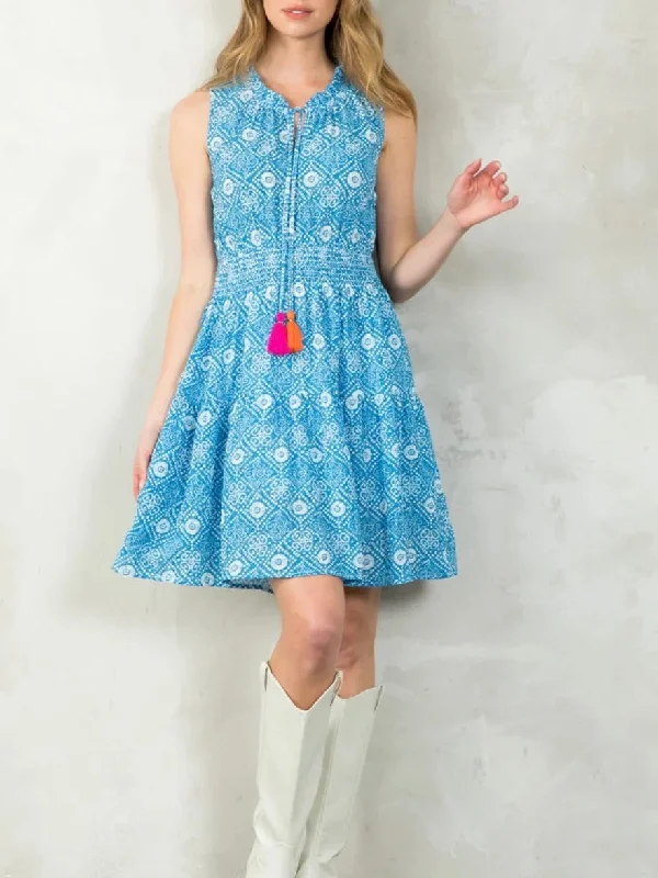 Smock Waist Dress - Blues FINAL SALE