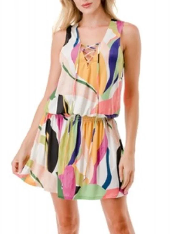 Smock Waist Lace-Up Dress - Multi FINAL SALE