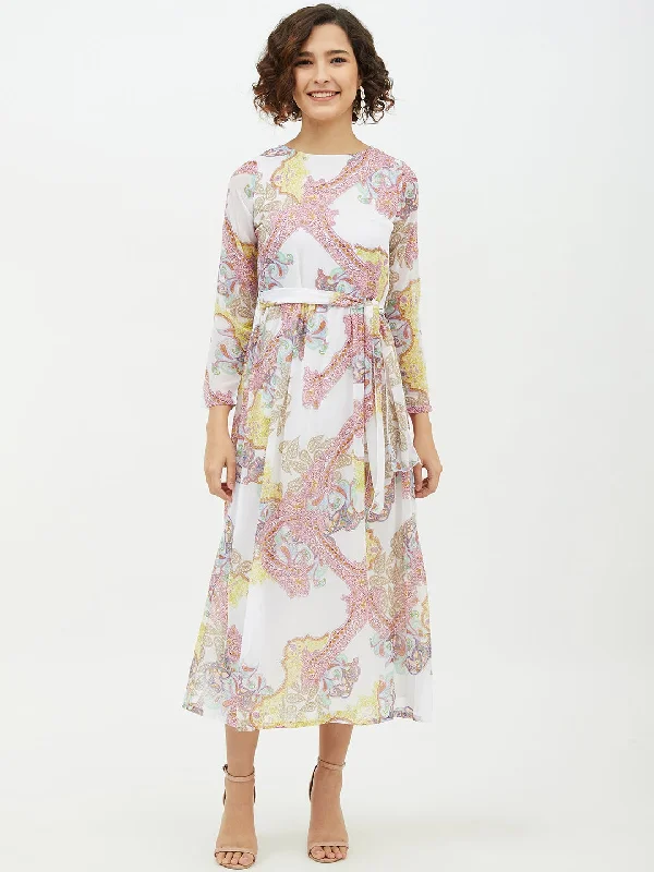 Multi Coloured Polyester Printed Long Dress