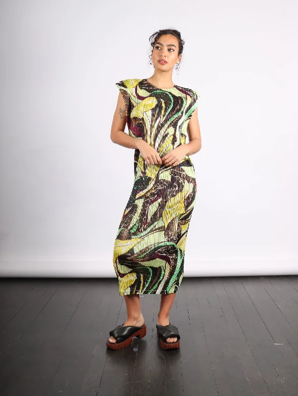 Tardivo Dress in Khaki by Pleats Please Issey Miyake