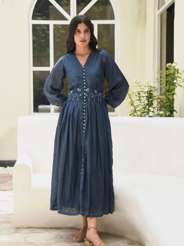 Midnight Bloom Modal Silk Street Style Dress