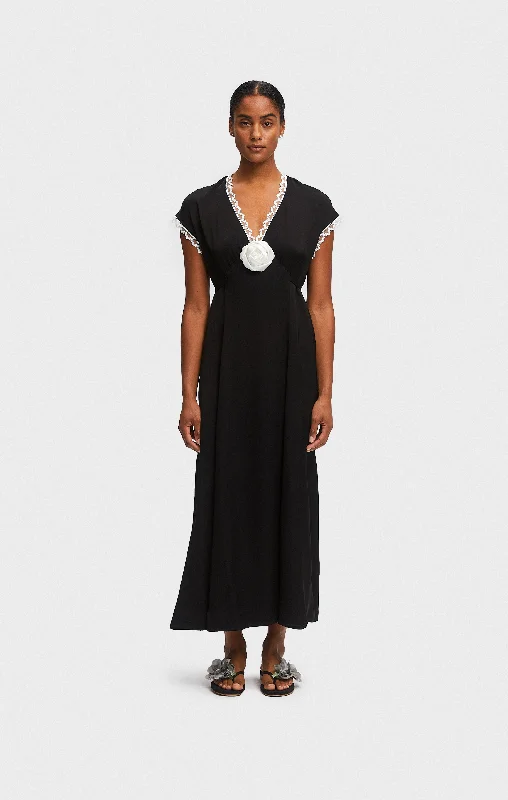 The Genus Rosa Satin Dress in Black