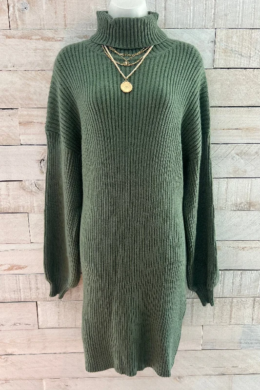 Turtle Neck Sweater Dress- Olive