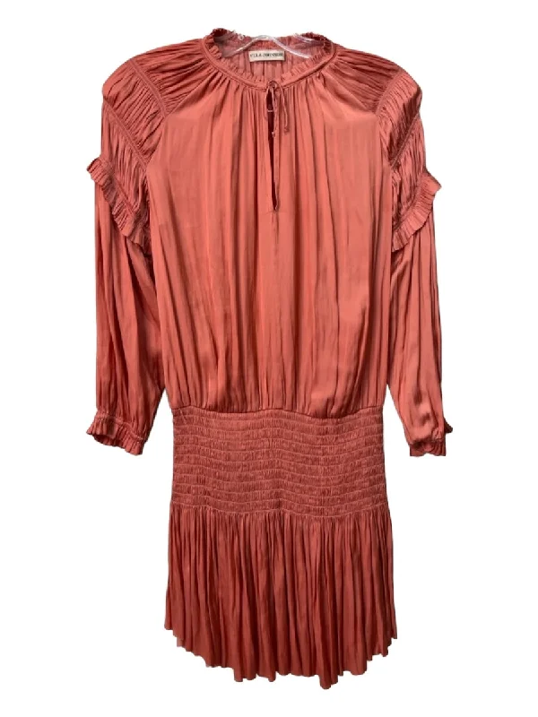 Ulla Johnson Size 2 Peach Pink Polyester 3/4 Sleeve Smocked Waist Dress
