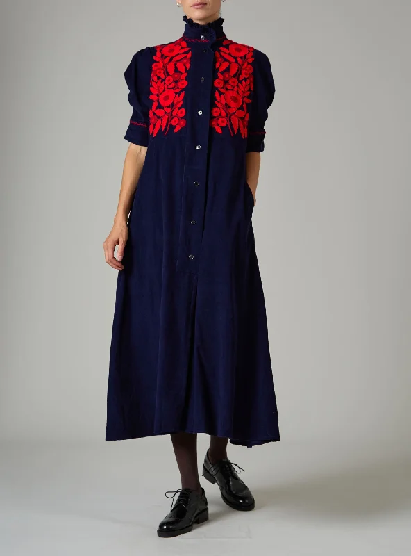 Venetia Dress - Balkanic Embroidery - Navy / Red