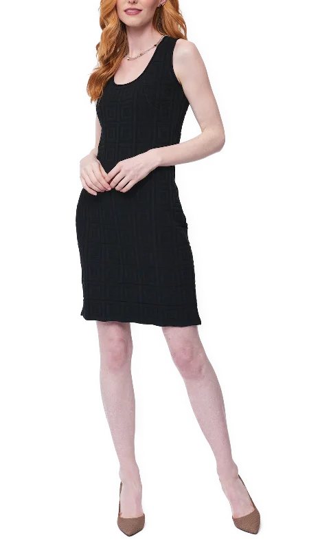 Vera Square-Detail Knit Sheath Dress; Black