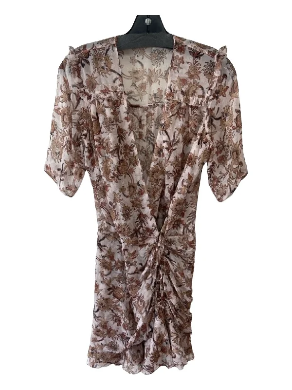 Veronica Beard Size 4 Blush & Multi Silk Metallic Thread Ruched Tie Detail Dress