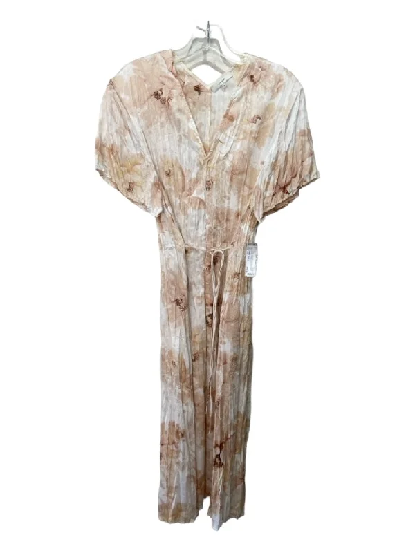 Vince Size XS White & Light Pink Polyester Abstract Crinkle Tie Waist Dress