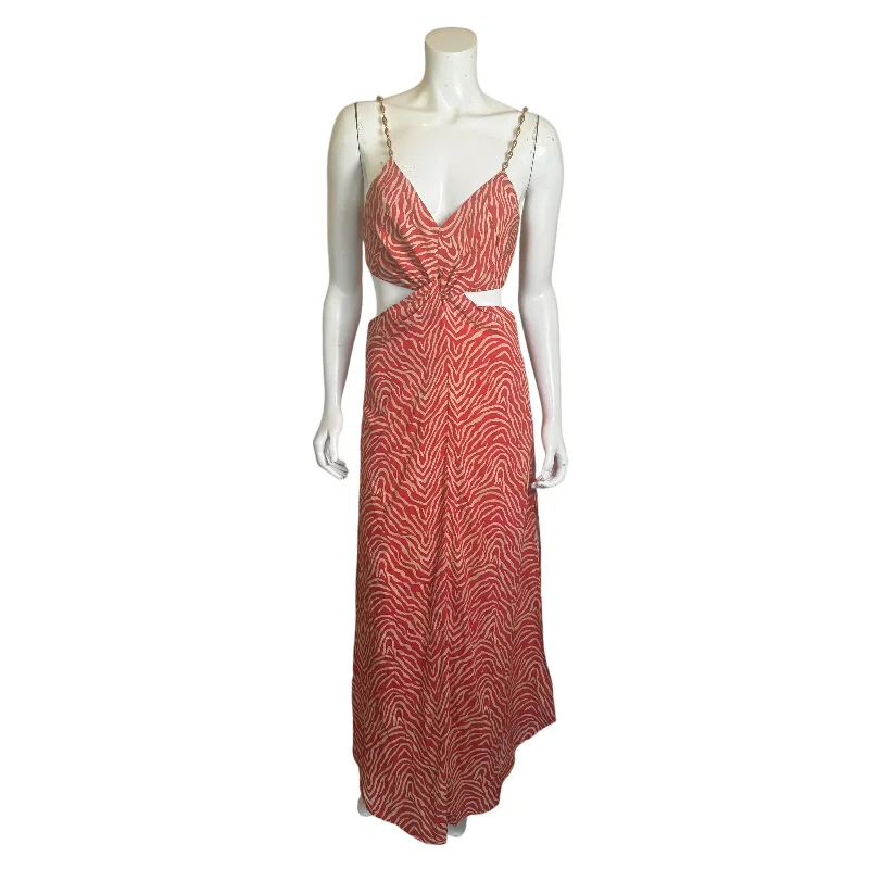 Vix by Paula Hermanny | Women's Red and Tan Tiger Stripe Open Torso Long Dress | Size: S
