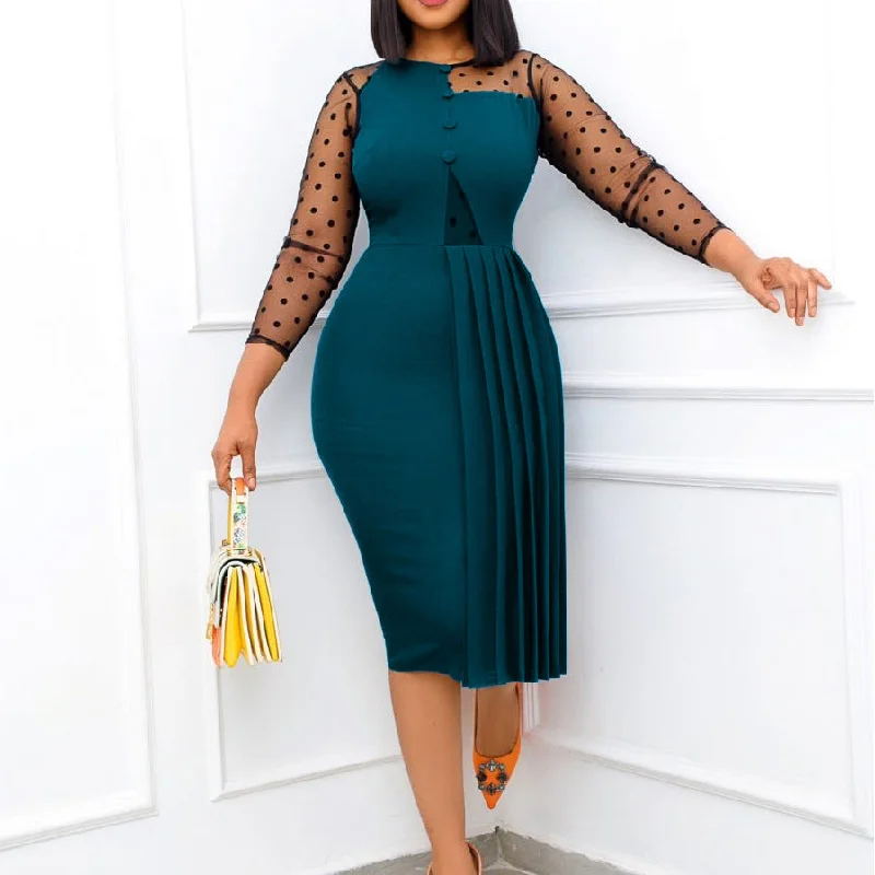 Women's Fashion Mesh Stitching Slim Package Hip Dress