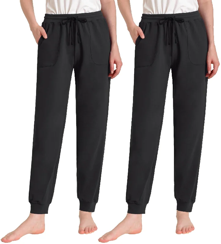 Women's Lounge Pants with Pockets Comfy Cotton PJ Bottoms Classic Bootcut Trousers