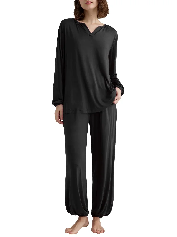 Women's Viscose Palazzo Lounge Pants Long Sleeve Pajama Set Soft Stretch Leggings