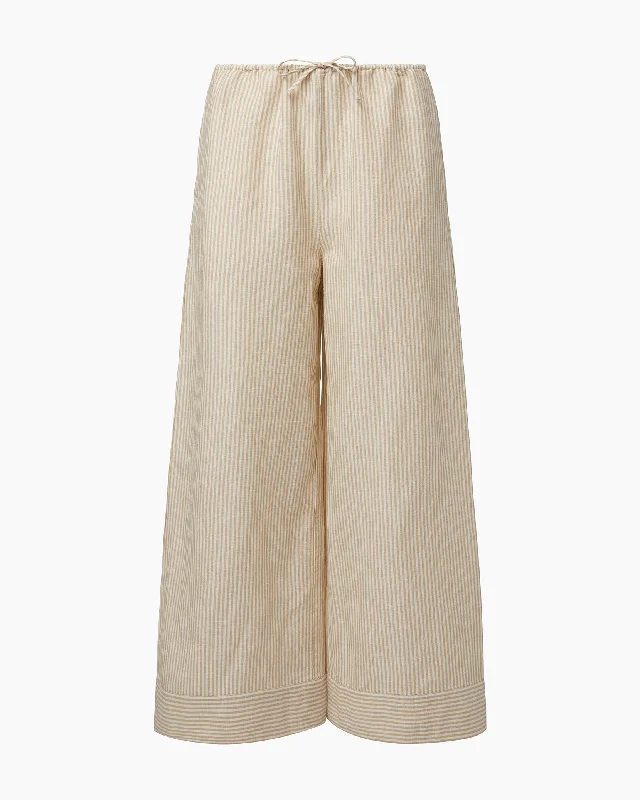 Air Linen Wide Leg Drawstring Pant Cozy Full-Length Pants