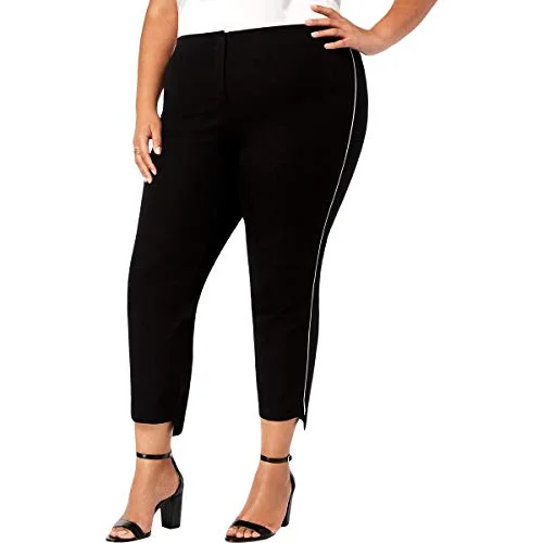 Alfani Womens Plus Piping Comfort Waist Ankle Pants Black 24W Stylish Elastic Waist Pants