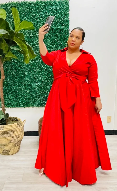 Red Aline Maxi Dress Elegant Tiered Maxi Dress