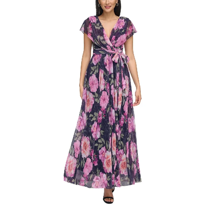 Womens Chiffon Metallic Maxi Dress Elegant Maxi Dress with Belt