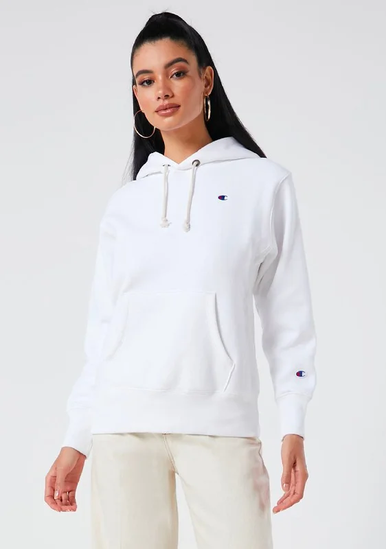 Champion Womens Reverse Weave C Logo Regular Fit Hoodie White <br> CWFBN WIT Hoodie with Slit Hem Functional Movement