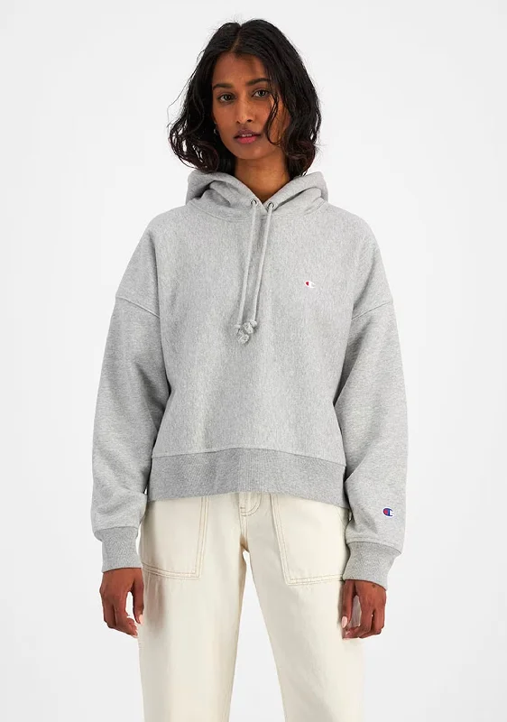 Champion Women's Reverse Weave Level up Hoodie Grey <br> CRATN A3R Hoodie with Cropped Fit Short Trendy