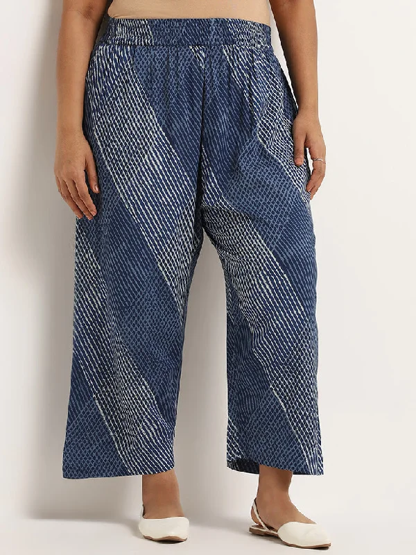 Diza Blue Mid Rise Printed Pants Classic Pleated Pants