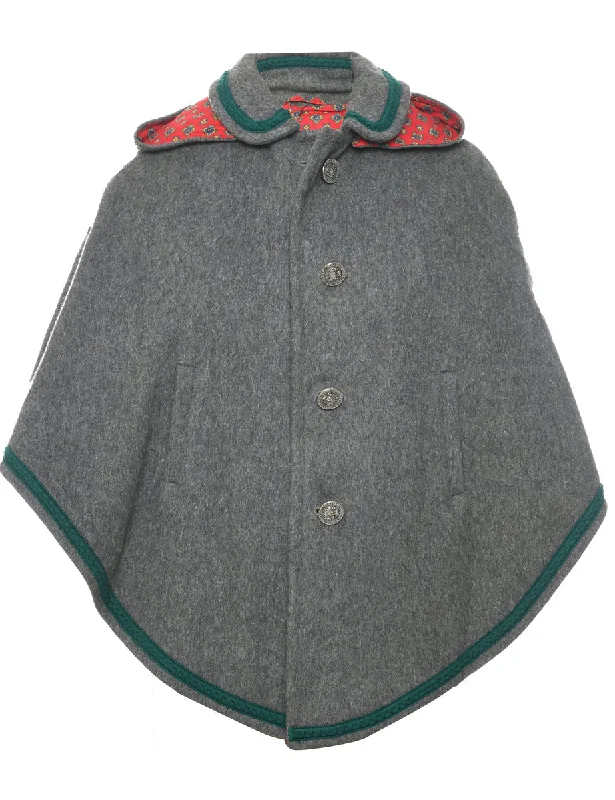 Hooded Grey Cape - M Hoodie with Patch Decorative Personalized