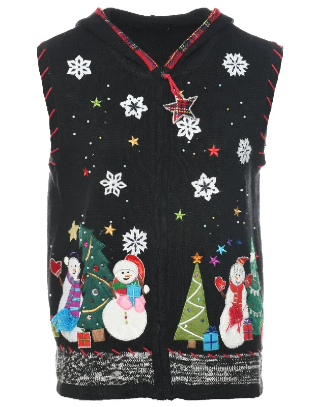 Hooded Snowman Christmas Vest - M Hoodie with Camouflage Military Edgy