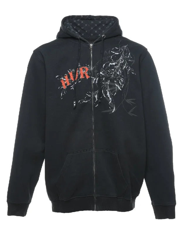 Hurley X Black Printed Hoodie - XXL Hoodie with Hem Elastic Stretchable Comfortable