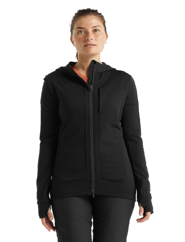 Icebreaker Quantum III LS Zip Hoodie (Women's) Black Hoodie with Metallic Shiny Futuristic