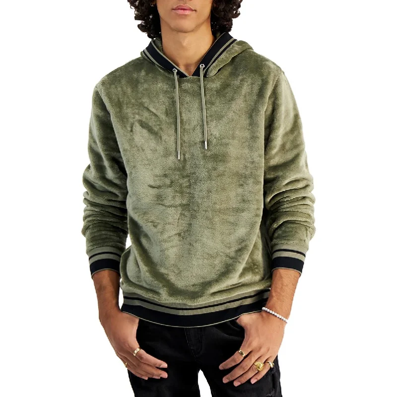 INC Mens Velour Regular Fit Hoodie Hoodie with Hem Fringe Bohemian Relaxed