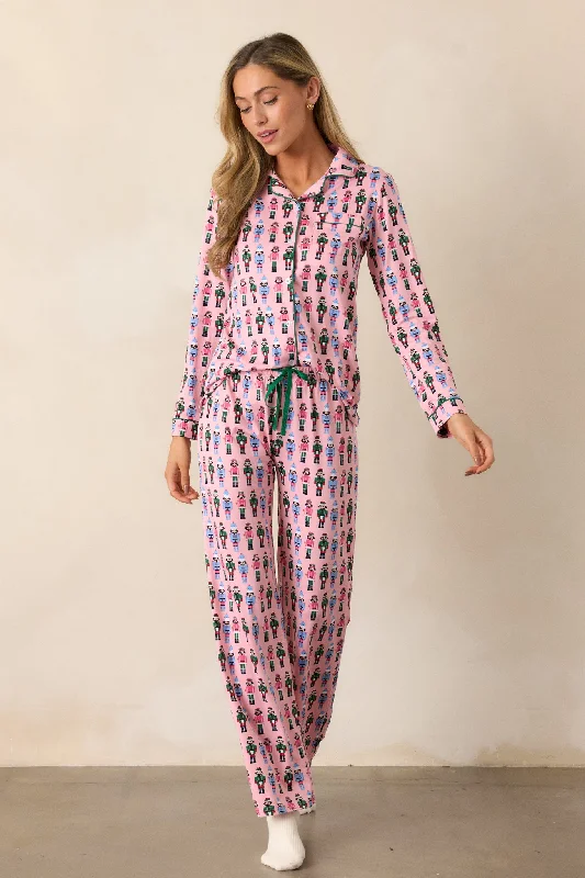 Journey to the Land of Sweets Pink Pajama Pants Trendy High-Waist Trousers