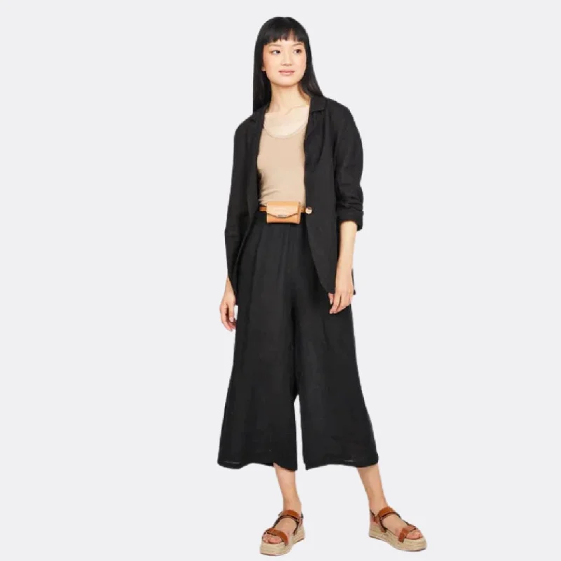 Cropped Linen Pants (Black) Trendy Work Pants