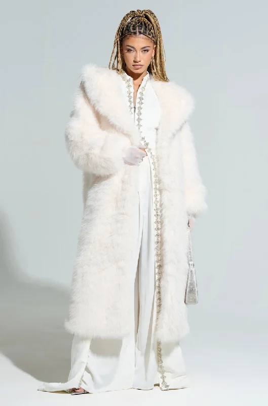 MANCHESTER HOODED FAUX FUR IN IVORY Hoodie Dress Longline Feminine