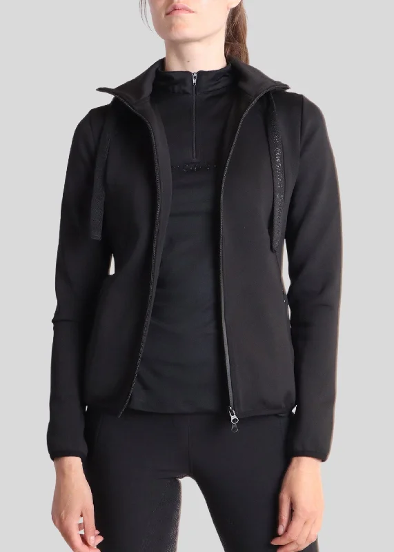 MoCaroline Crystal Hoodie - Black Zip Hoodie Drawstring Kangaroo Pocket