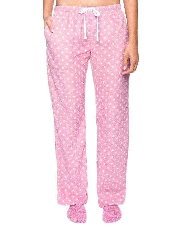 Womens Microfleece Lounge/Sleep Pants - Dots Diva Pink/White Cozy Jogger Leggings