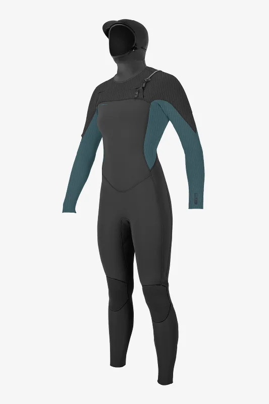 O'Neill Wmn's Hyperfreak 5.5/4+ CZ Hooded Wetsuit-Graph/Dstyblu Hoodie with Set-In Sleeves Structured Classic