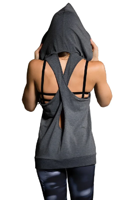 Onzie Hot Yoga Wear X Back Hoodie 606 Hoodie with Distressed Vintage Worn